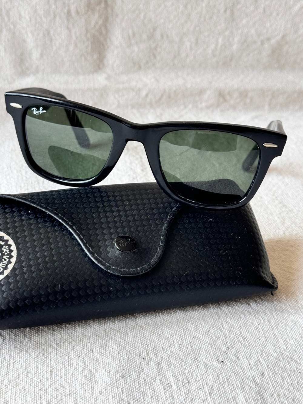 Ray-Ban Black Frame Sunglasses with Green Lenses
